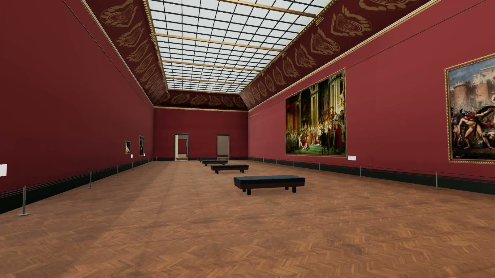 A view through the reconstructed red galleries of the Louvre